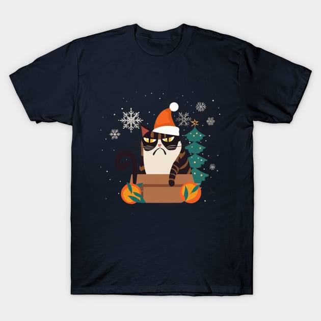 Grumpy Christmas Cat. Christmas Cat 2024 T-Shirt by BukovskyART